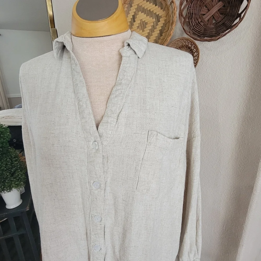 Asos Design Ltd Beige Button-Up Linen Blend Shirt Dress Sz 12 - Picture 4 of 7